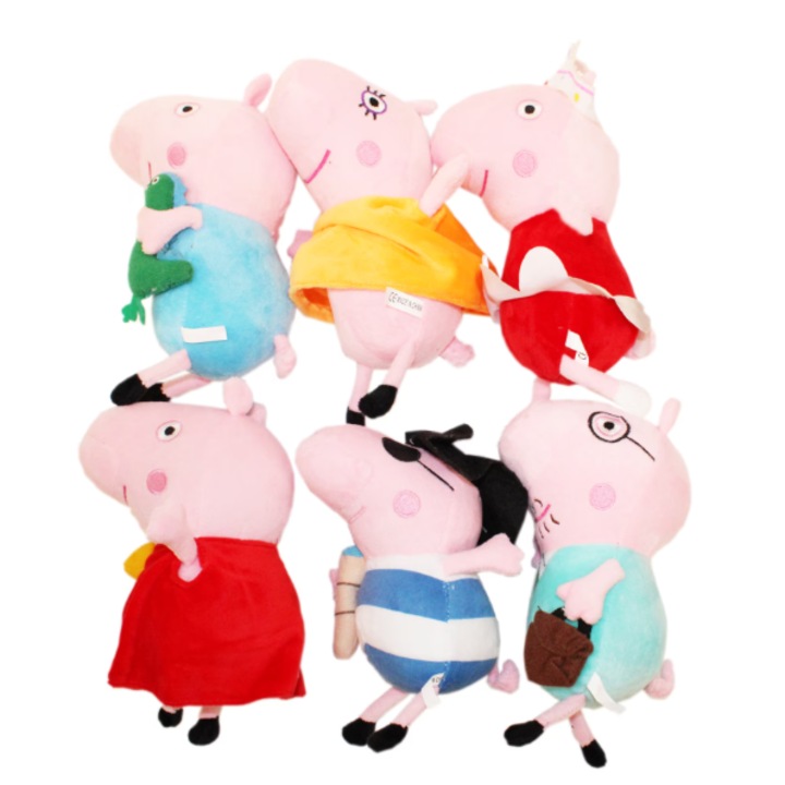 Комплект 6 плюшени играчки VICTINY® Pig Family, 20 см, розови