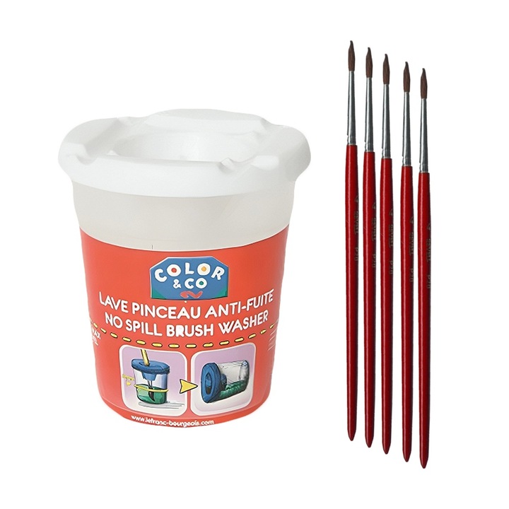 Комплект чашка за рисуване и четки Lefranc Bourgeois 1921-245, 5 броя четки Revell P20 No. 5