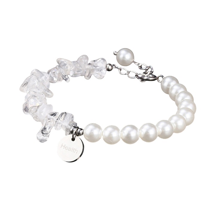 Bratara dama, cristale albe si perle sintetice, 22x5cm, pietre semipretioase