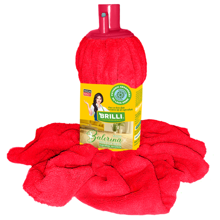 Rezerva mop Brilli Balerina, microfibra, suprafete sensibile, rosu