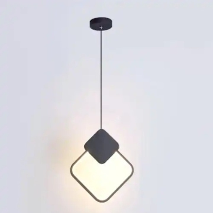 Lustra LED suspendata, gri, patrata, 13W, 3 functii de lumina, calda/naturala/rece, dimensiune 22x22x125cm, IP21, montaj tavan, LDC