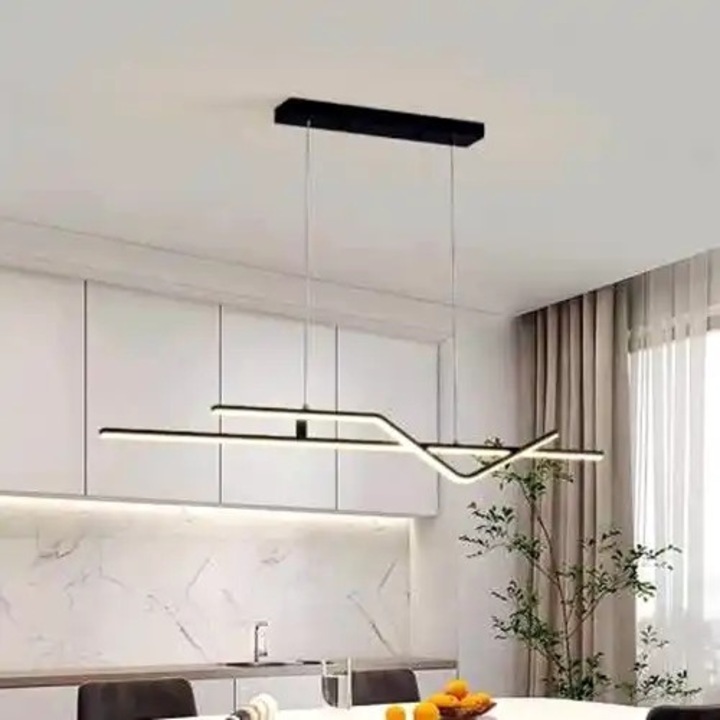 Lustra LED cu 3 tipuri de lumina si telecomanda, negru, liniara, 84W, intensitate reglabila, lumina rece/neutra/calda, 120x18x100cm, IP21, suspendata, montaj tavan, LED CONCEPT