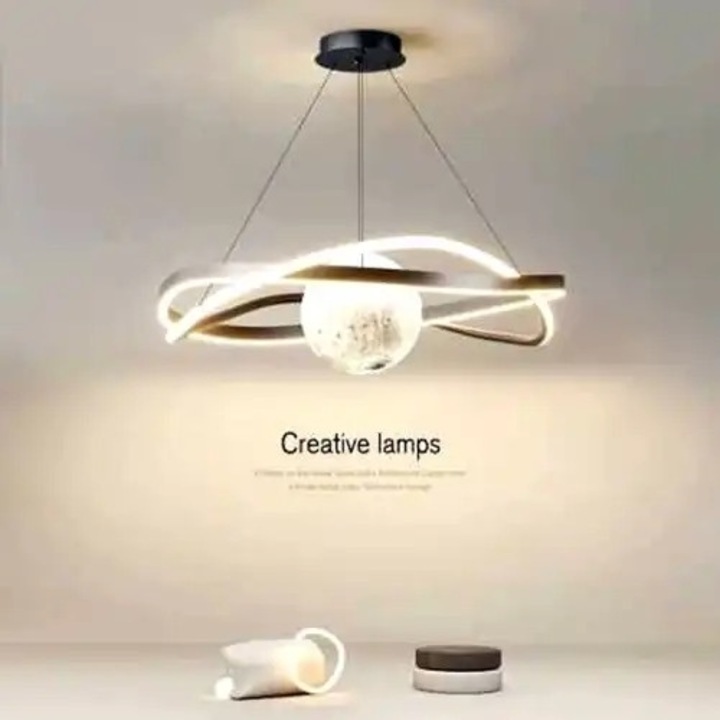 Lustra LED cu 3 tipuri de lumina si telecomanda, aurie, rotunda, 160W, intensitate reglabila, lumina rece/neutra/calda, 50x50x100cm, IP21, suspendata, montaj tavan, LED CONCEPT