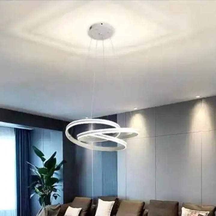 Lustra LED cu 3 tipuri de lumina si telecomanda, alba, asimetrica, 125W, intensitate reglabila, lumina rece/neutra/calda, 55x55x120cm, IP21, suspendata, montaj tavan, LED CONCEPT