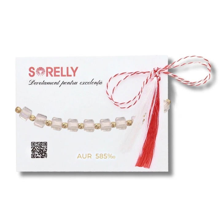 Martisor Bratara Snur Bile Aur 14k si Pietre Albe Translucide