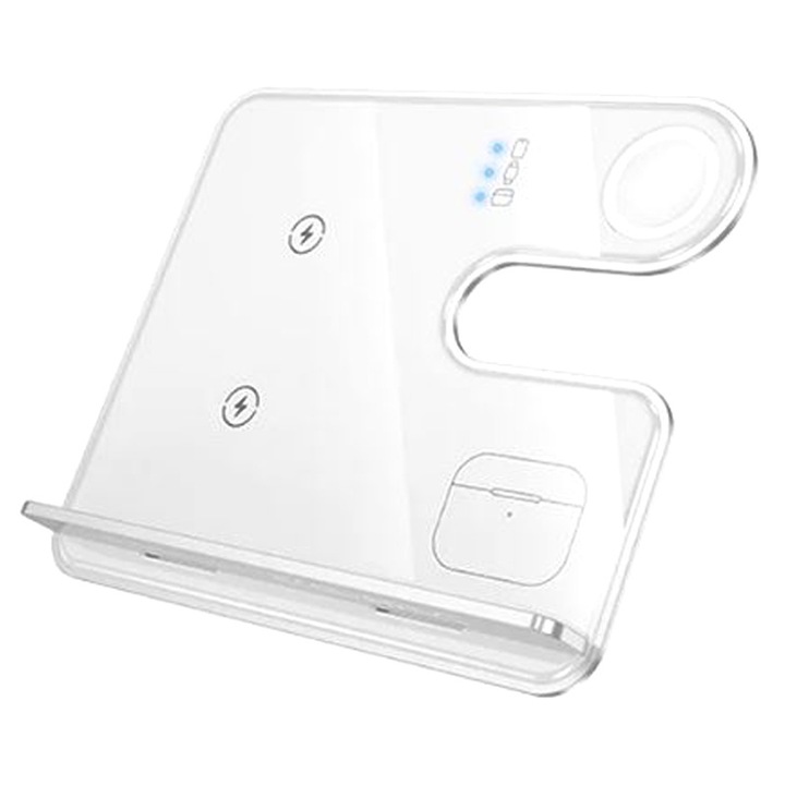 HOCO CQ19 vezeték nélküli állomás, 15 W gyorstöltés, telefonhoz, fejhallgatóhoz és órához, MagSafe tartó, fehér