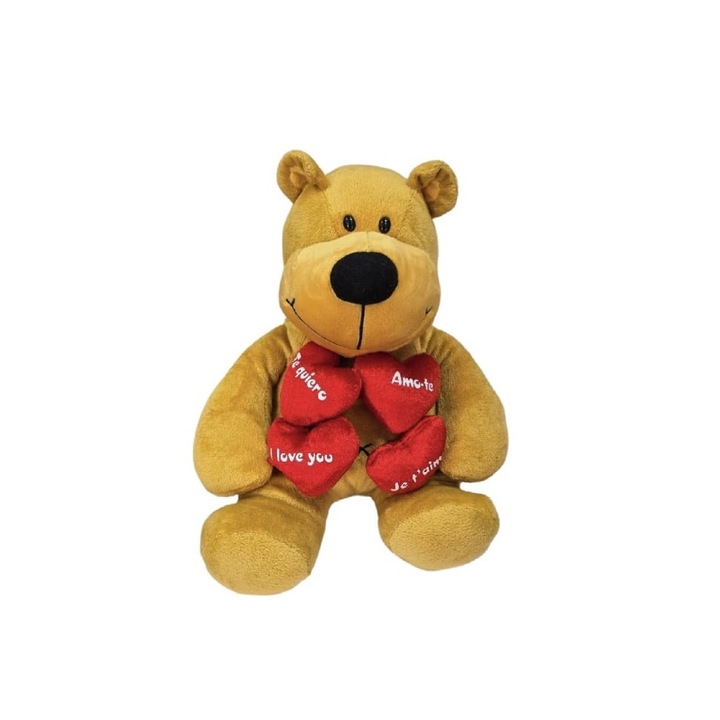 Ursulet de plus, 4 Inimioare, 4 mesaje de iubire, MASHASHOP, maro, 32 cm