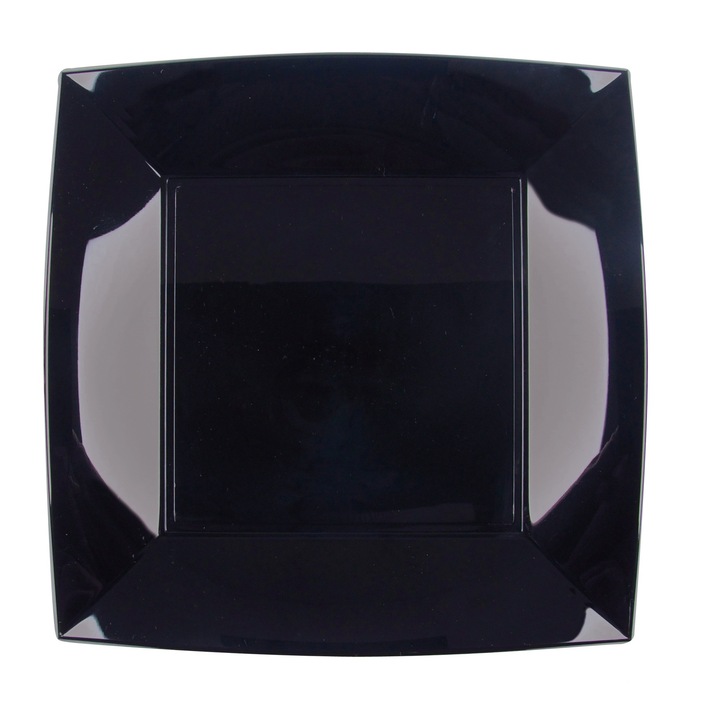 Farfurie neagra patrata, 23x23 cm PP Gold Plast reutilizabila 25 buc/set