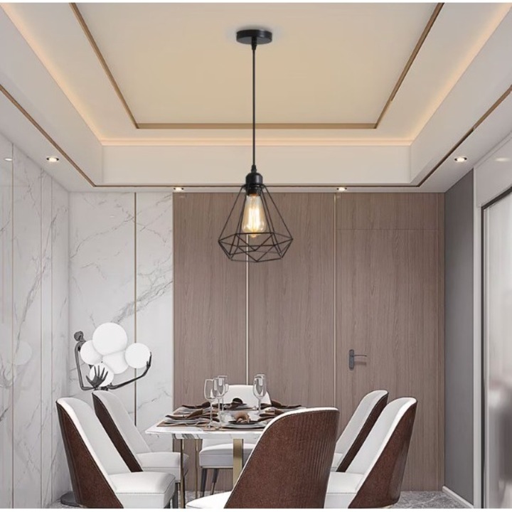 Метален Пендел 1xE27 модерен дизайн, кристална форма, кръгла основа, Черен ZenLED®