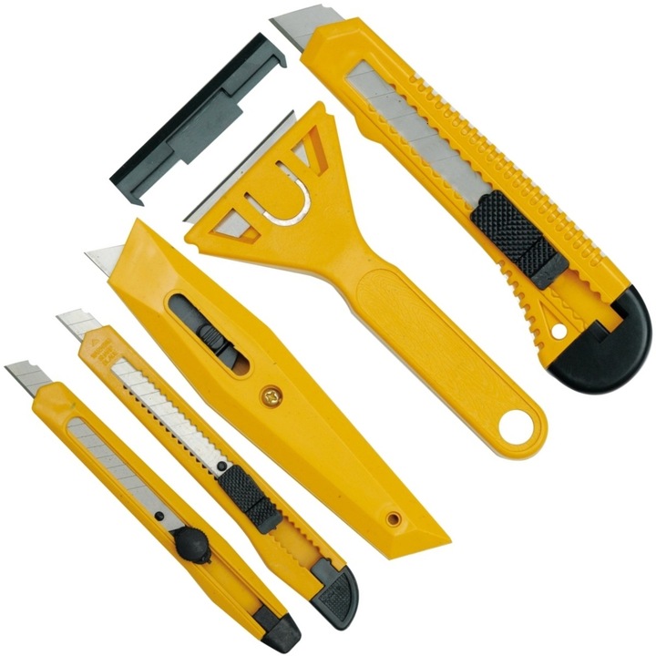 Set 5 cutite cu lame schimbabile, Toya, plastic, pentru carton si tapet