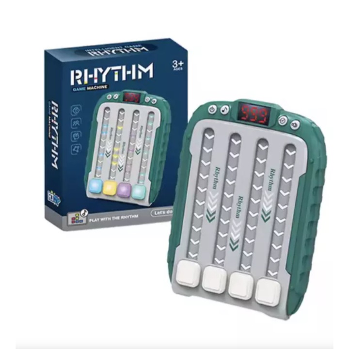 Игрова конзола за умения VICTINY®, 4 стъпки, Бързо натискайте бутоните в ритъма на музиката, Интерактивните светодиоди и звуците, 15x11 cm, Зелен