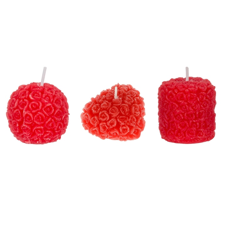 Комплект от 3 ароматизирани свещи 3D червени рози 4.5x4.5см
