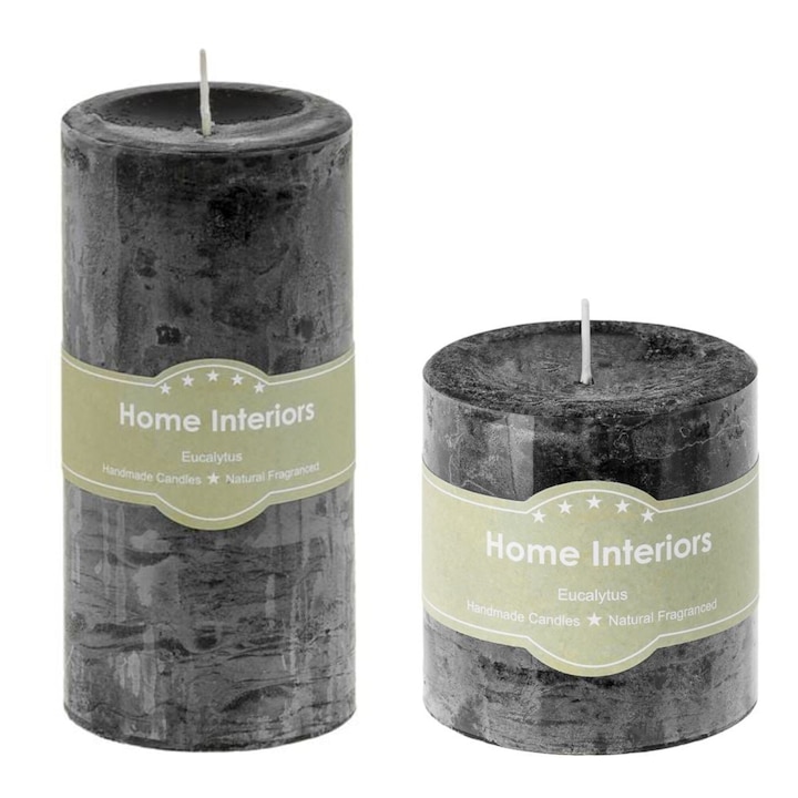 Комплект от 2 черни ароматизирани свещи с аромат на евкалипт 6,5х7см и 6,5х14см