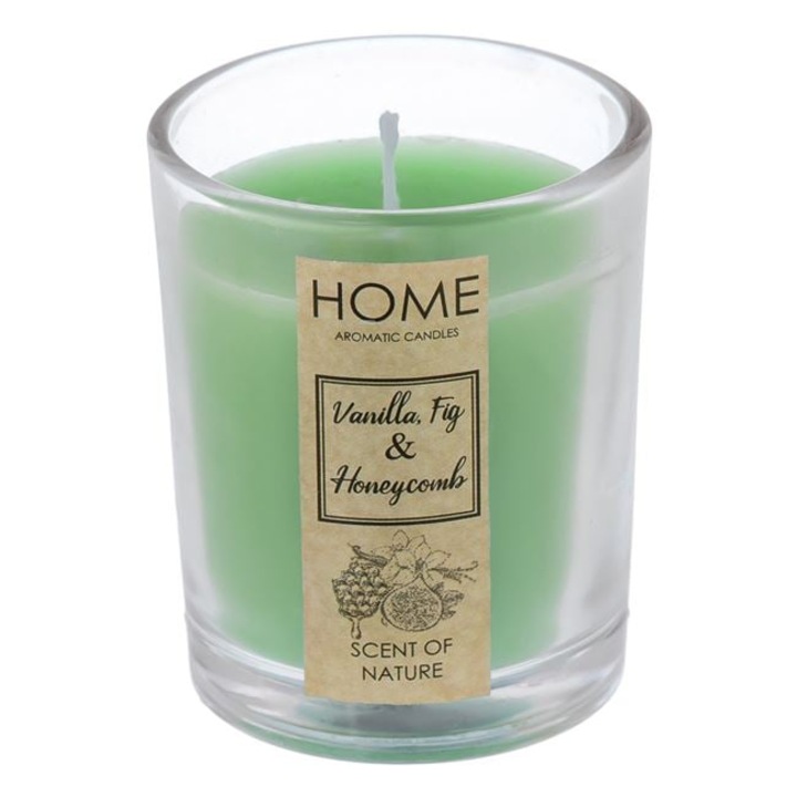 Зелена ароматизирана свещ с аромат на смокини и пчелна пита в стъклен буркан Ø5x6.5cm