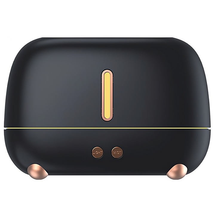 Umidificator de tip flacara, Cyrax, cu aromaterapie, 7 culori, 250 ml, negru