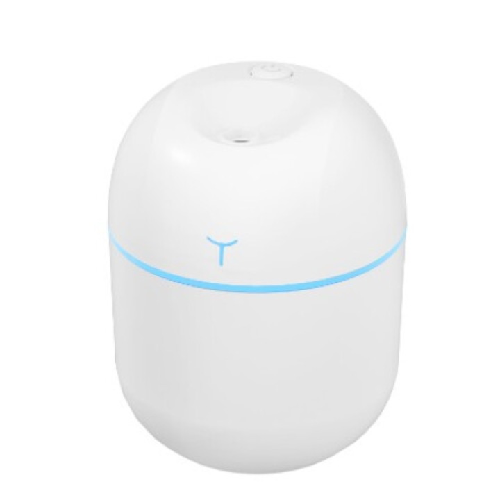 Mini hordozható párásító, House Solutions, aromaterápiás funkcióval, 2 párásítási mód, környezeti világítás, USB töltés, csendes 35dB, 220 ml, Fehér