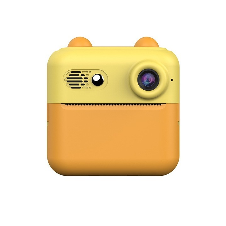 Мигновена камера за деца, Flippy, с функция за печат, USB-C кабел, Bluetooth, iOS/Android съвместим, APP Printing, Ear Model, включено тънко въже, оранжево