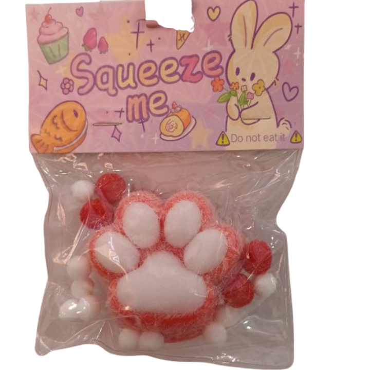 Jucarie squishy moale, cu textura de revenire lenta labuta de pisica mica, cu puf, rosu