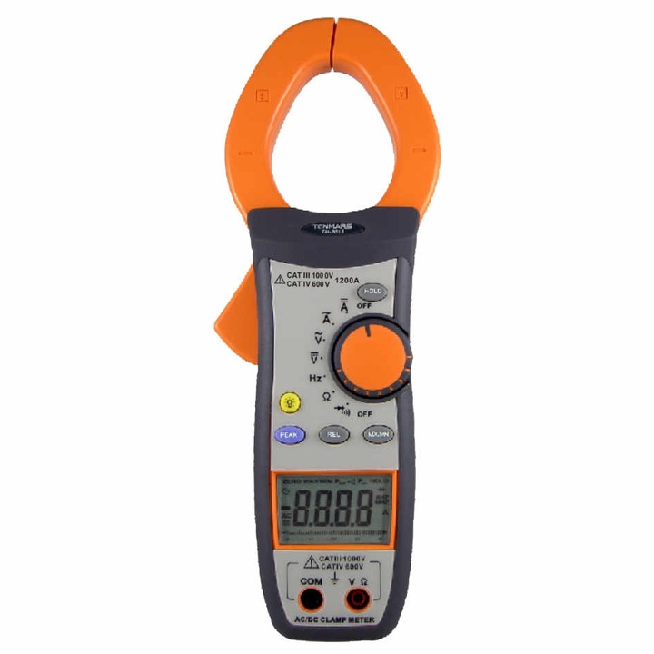 АС/DC Амперклещи Tenmars Taiwan, модел TM-3013, CAT IV 600V, CAT III 1000V, 1200A, сертификат за калибрация, цвят черен и оранжев