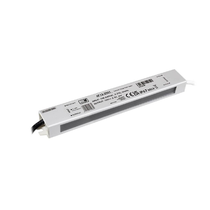 Unitate alimentare MW Power AF12-2501 12V/2.5A 30W IP67, dimensiuni 221.8x30x20mm, metalic