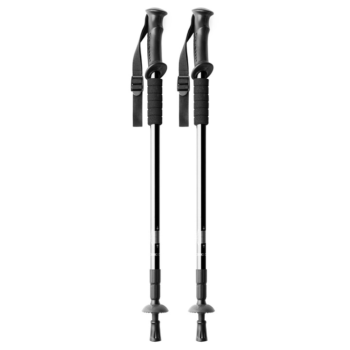 Intelli® Vulcan, Set 2 bete trekking walking pentru drumetie din aluminiu, Antishock, 40-140 cm, Negru