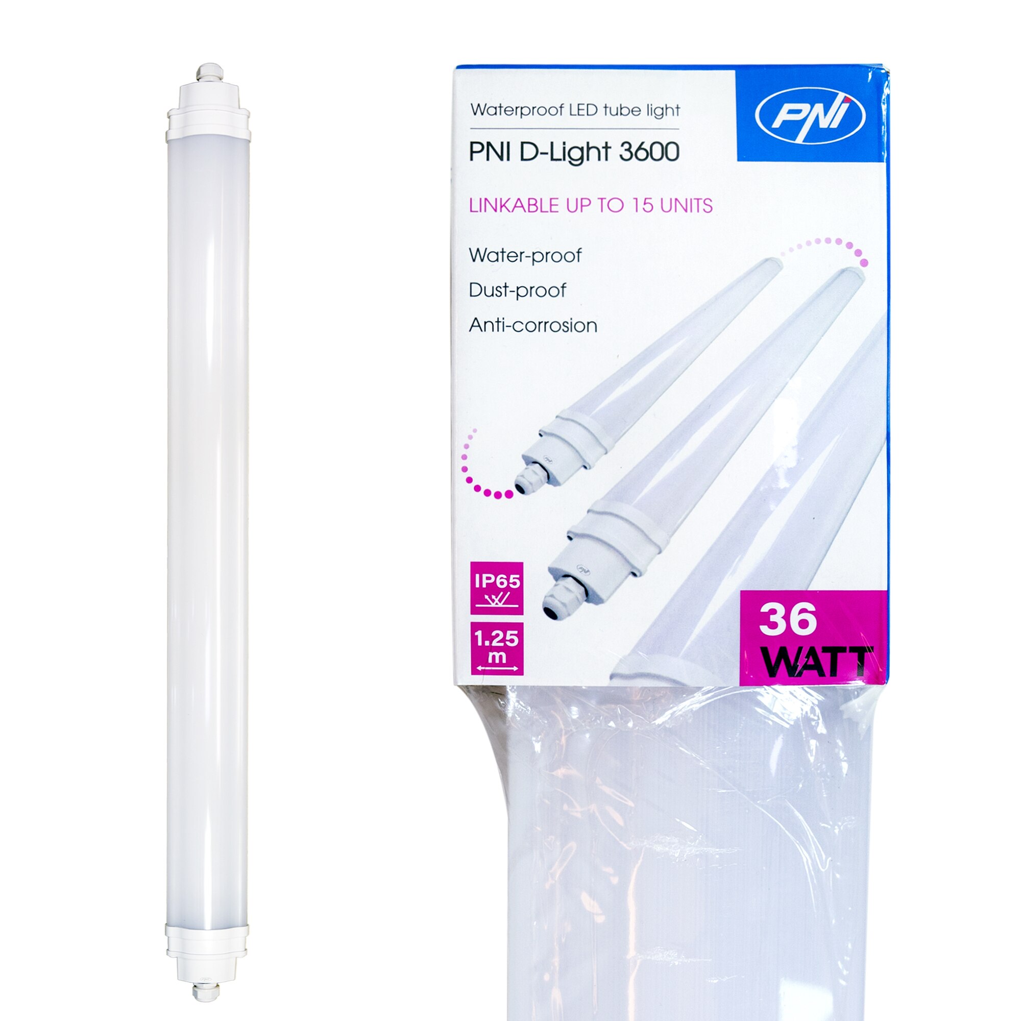 Corp de iluminat liniar cu LED PNI D-Light 3600, 36W, 6500k, etans IP65, Clasa energetica D