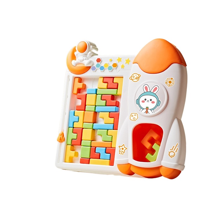 Tetris kockák, oktatójáték, 24x23x6cm, narancssárga, térbeli gondolkodás fejlesztésére szolgáló készlet, 3 éves kortól