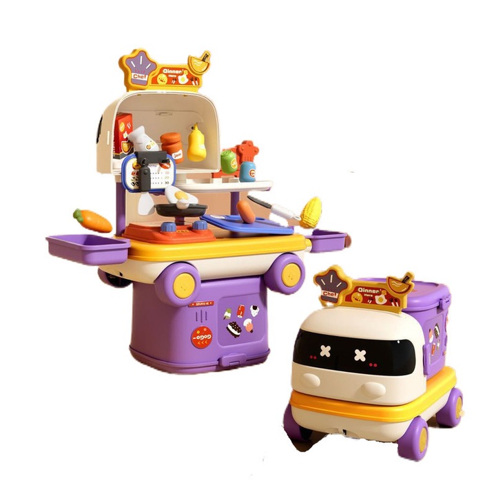 Autós játszóház, 30 darabos, kettős forma, konyhai stílusú, lila, 20x12x27cm