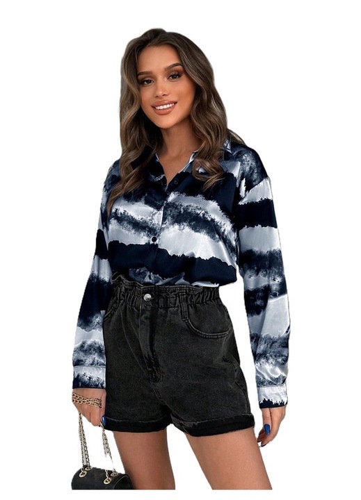 Camasa Dama, Croiala lejera, Casual, Imprimeu Tie Tye, Negru, S