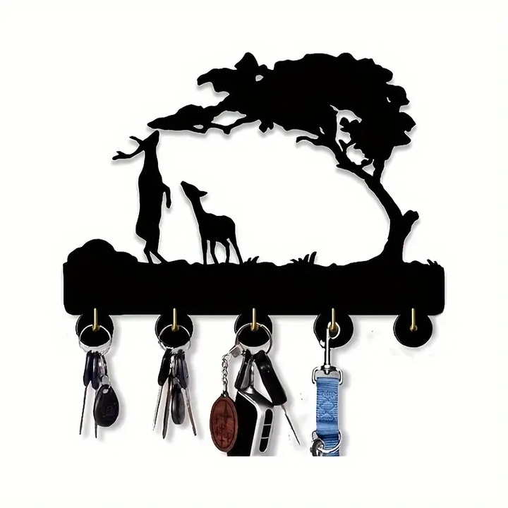 Carlig decorativ din lemn, kinglive, 5 suporturi, negru, modern