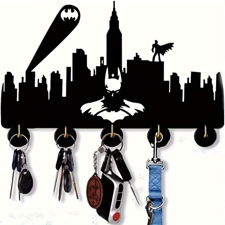 Carlig din lemn pentru perete, kinglive, modern, negru, 5 suporturi