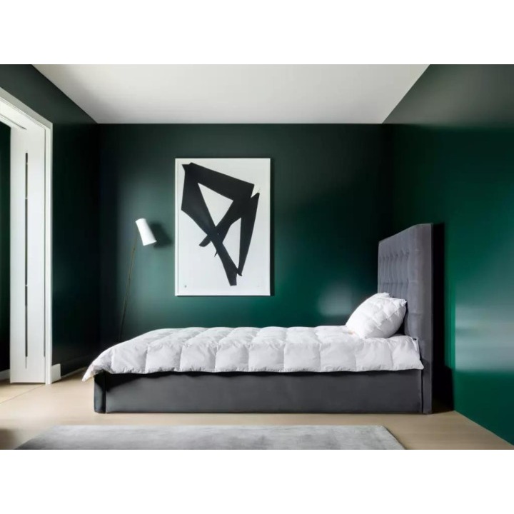 Pat tapitat OLIVIER, 160 x 200 cm, cu spatiu depozitare si somiera rabatabila, stofa gri