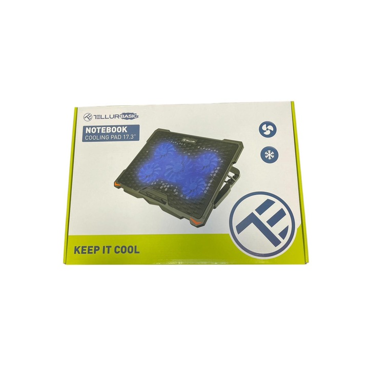 Cooler laptop Tellur Basic, 17.3", 5 ventilatoare, LED, 2xUSB, culoare negru