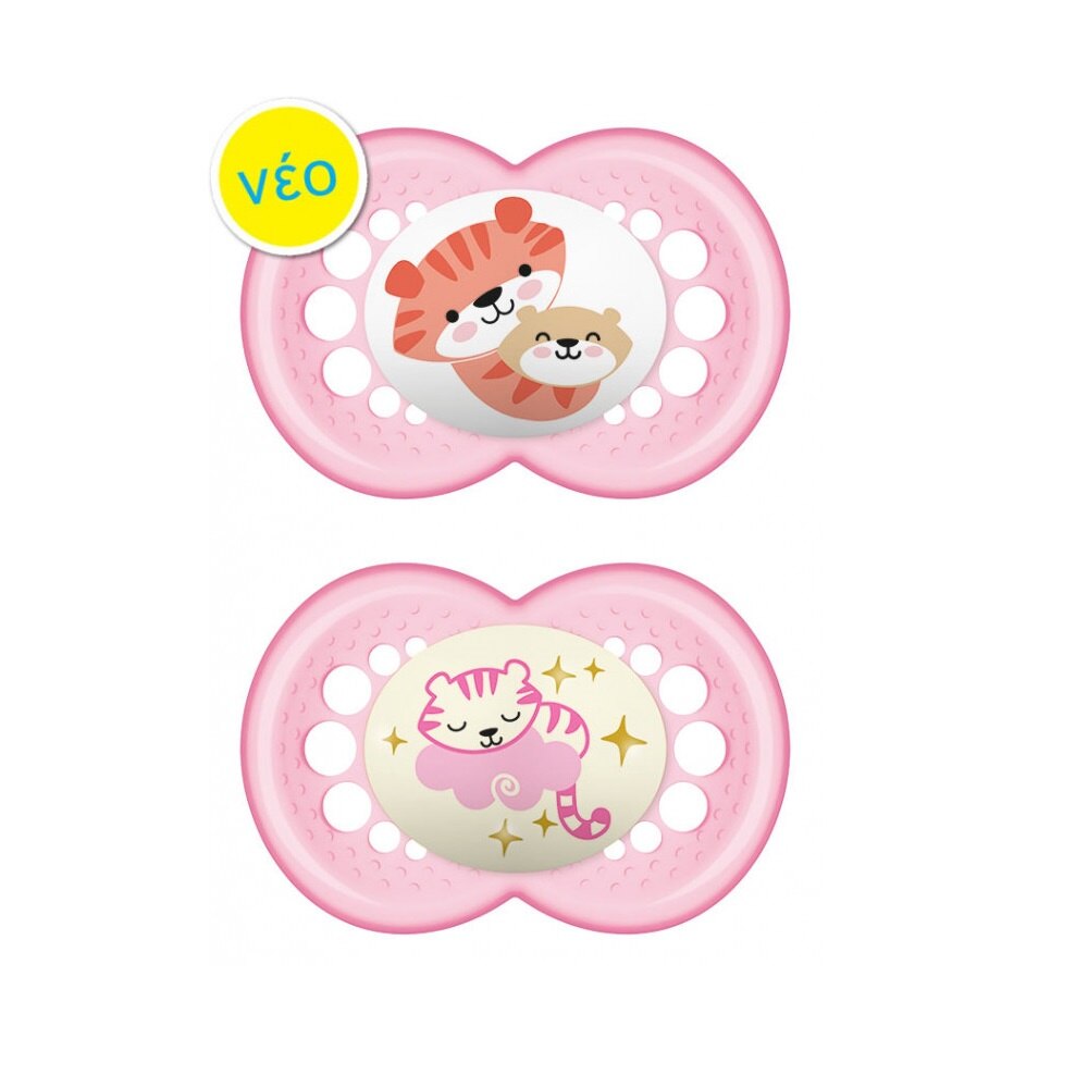 Suzete MAM Day & Night, set 2 bucati, silicon, ortodontice, roz