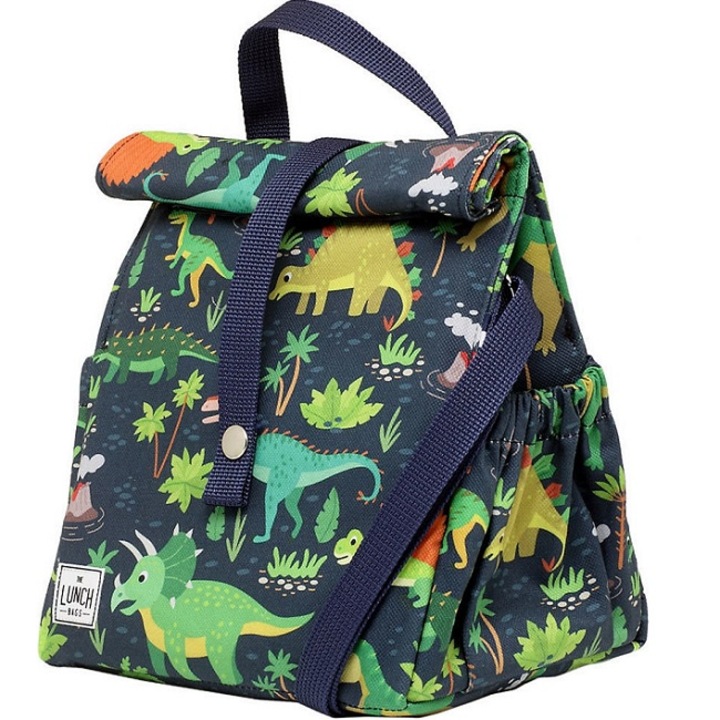 Geanta termoizolanta The Lunch Bags Original Kids Dino, imprimeu dinozaur, albastra
