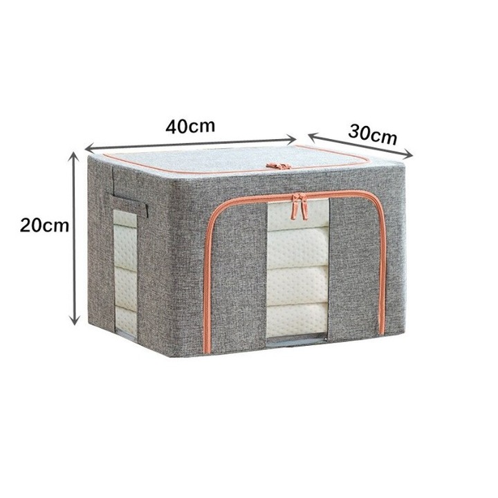 Cutie de Depozitare Pliabila 24 L cu Fermoar si Cadru Metalic, Diverse Dimensiuni 40x30x20 cm, 2 Ferestre