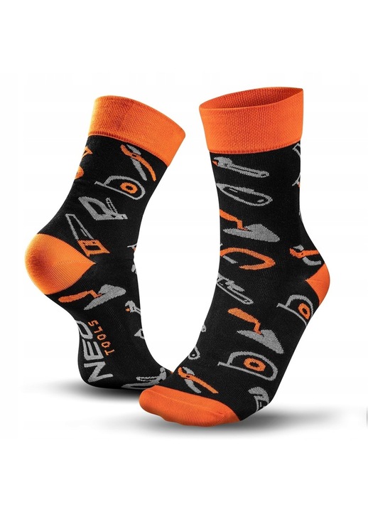 Мъжки чорапи, NEO TOOLS, модерен модел, памук, черен/оранжев