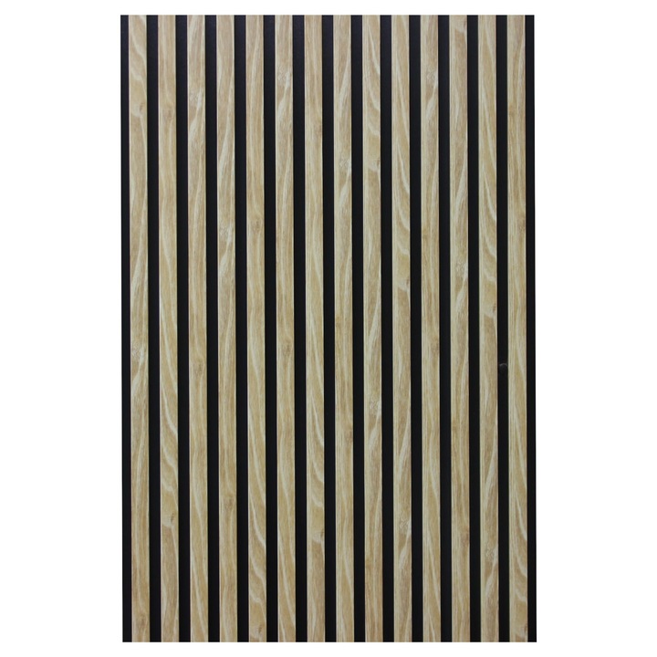 Set 2 Riflaje decorative, tip panou acustic din fetru cu lamele din MDF, negru/stejar, 2600*200*21 mm