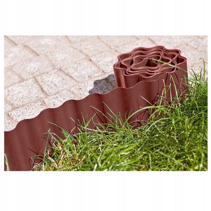 Бордюр за тревни площи, 15 см x 9 м, кафяв, еластичен, устойчив на атмосферни влияния, Verto