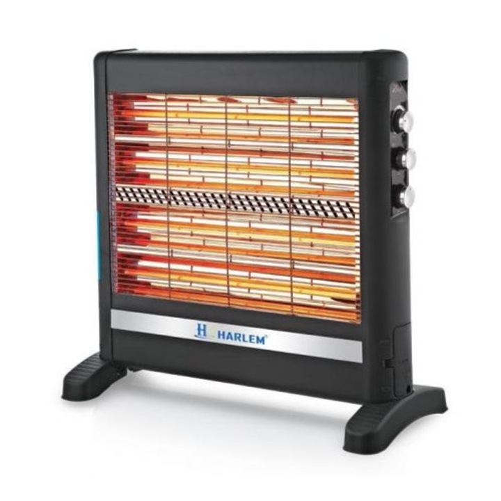Radiator cu quartz HARLEM® HOUSETECH LAVICA XXL HS404, 2800 W, 4 tuburi quartz, functie umidificator, termostat reglabil, ventilator Turbo, Negru