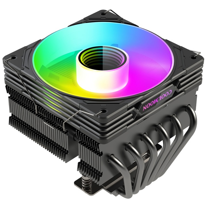 CPU охладител, 6 топлинни тръби, 2200RPM, ARGB осветление, 126x122x114mm, черен