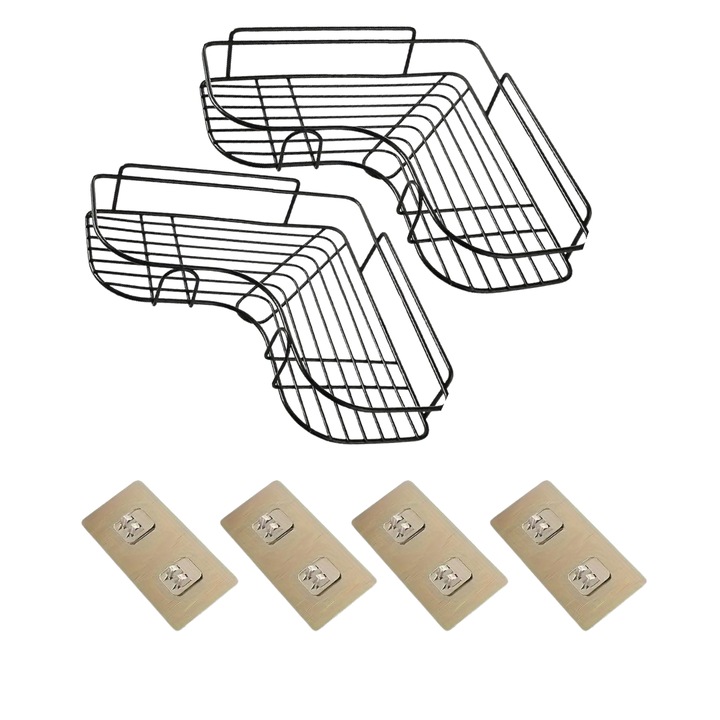 Комплект от 2 триъгълни държача за душ Macvi®, стенен монтаж, органайзер за баня и кухня, лесен монтаж, практично съхранение