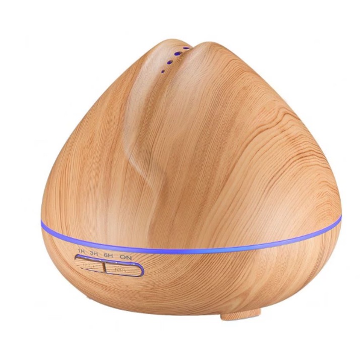 Hozro 1701 ultrahangos aromadiffúzor, 25 m², légtisztító, 400 ml-es tartály, világos fa