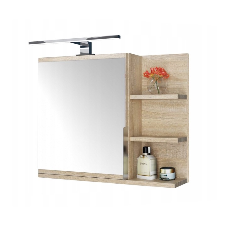 Dulap baie Sonoma 60x50, dulap baie cu rafturi, oglinda baie, dulap de perete LED - Dreapta