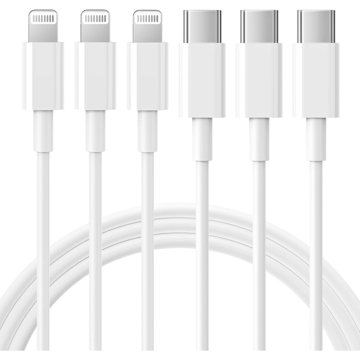 Cablu USB C la Lightning 3Pack 3FT KOOPAO, incarcare rapida, alb