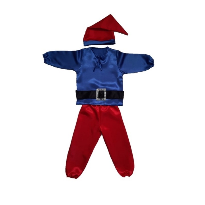 Costum serbare copii Pitic albastru, rosu, 7-8 ani, Funny Party Shop®