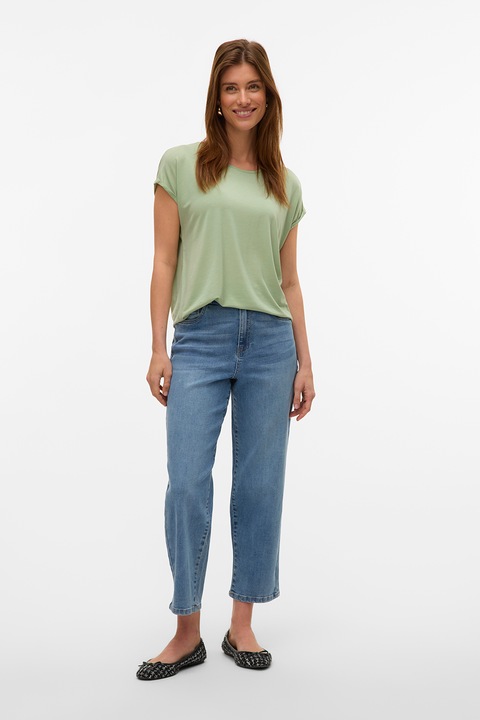 Vero Moda, Tениска Ava с деколте тип лодка, Зелени аспержи