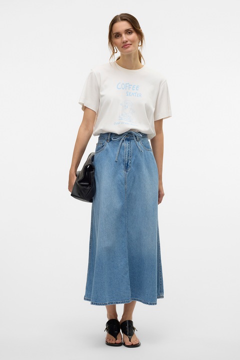 Vero Moda, Тениска от органичен памук с шарка, Ледено синьо/Мръснобял