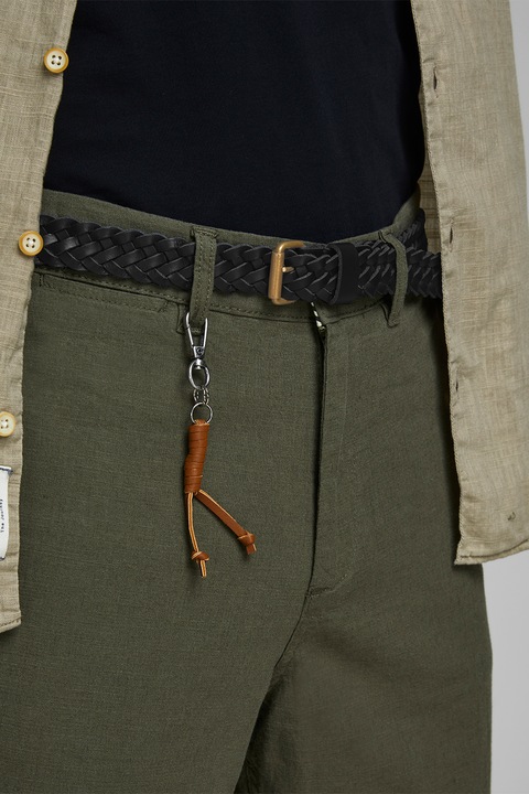 Jack & Jones, Кожен колан със сплетен дизайн, Черен, 100
