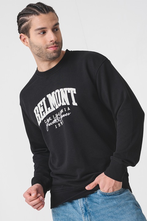 Jack & Jones, Bluza de trening regular-fit cu maneci cazute, Alb/Negru/Bej